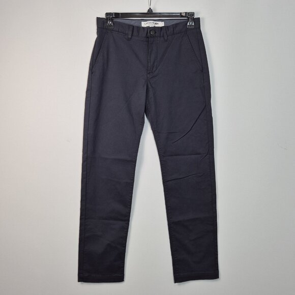 Men's Lacoste Regular Fit Flat Front Stretch Navy Casual Chino Pants 32X 34 (40)